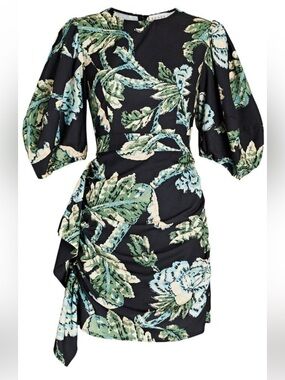 RHODE Pia Dress in a black camellia vine floral print